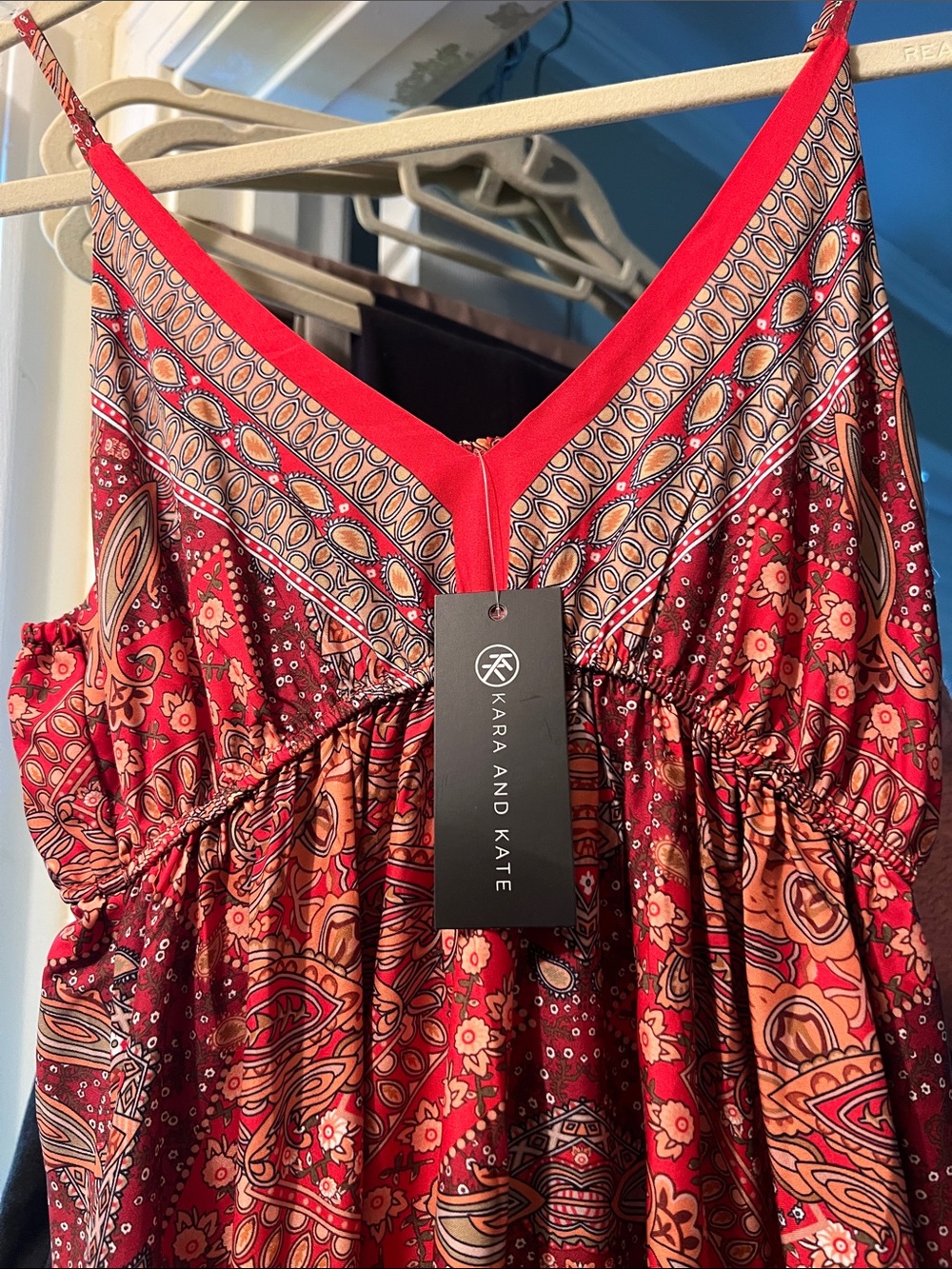 Kara and Kate Burnt Orange and Olive Boho Spaghetti-Strap Maxi Dress - Picture 5 of 5